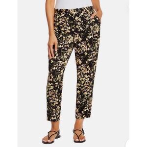 Jessica Simpson Cameren Floral Ankle Pants Black Bouquet  Elastic Waist XXL